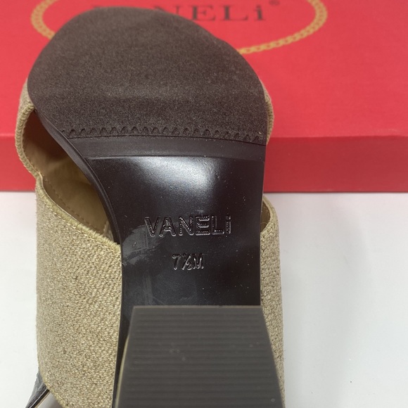 VANELI Bamba Natural Canvas Animal Print Detail Gold Trim Heel Size 7.5 Med NEW - Picture 9 of 16